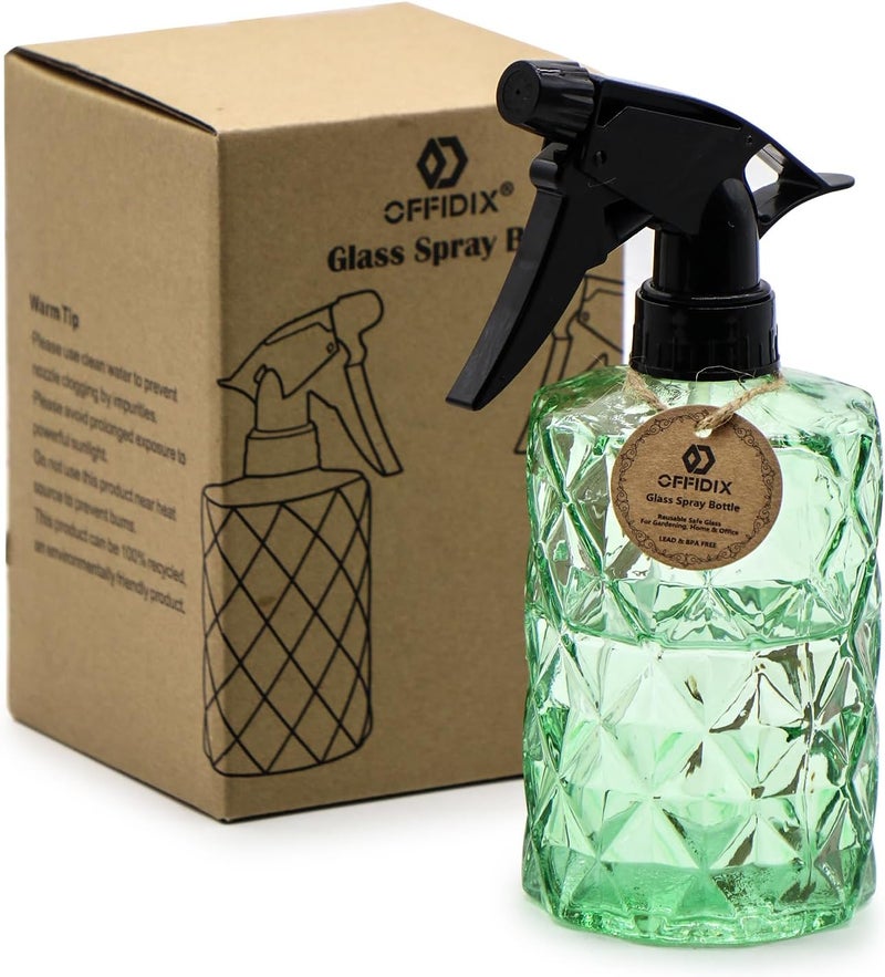 OFFIDIX Fine Mist Plant Mister, Handheld Pressure Glass Spray Bottles, 0.35L/11.8oz Watering Can with Adjustable Nozzle for Outdoor Indoor Gardening and Cleaning Work (Green) - Image 1